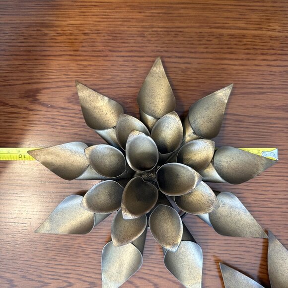 VTG Metal Gold Tone Lotus Sun Flowers Wall Sculpture Decor Set MCM 10” 11” 13” - Picture 2 of 5